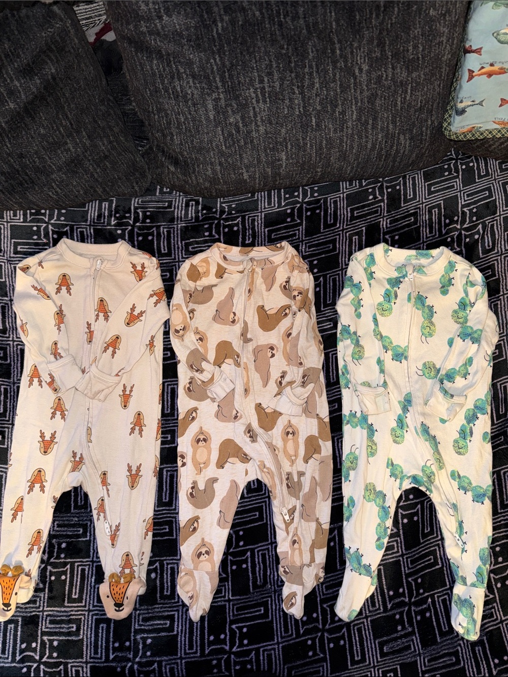 Old Navy Animal Footsie Pajamas Bundle 3-6 Months Deer Sloth Caterpillar